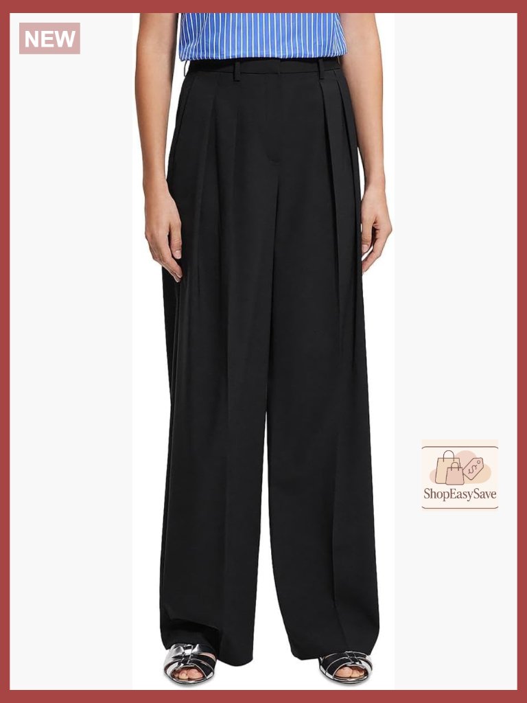 High Waisted Double Pleated Straight Leg Pants Slash Pockets Office Wear